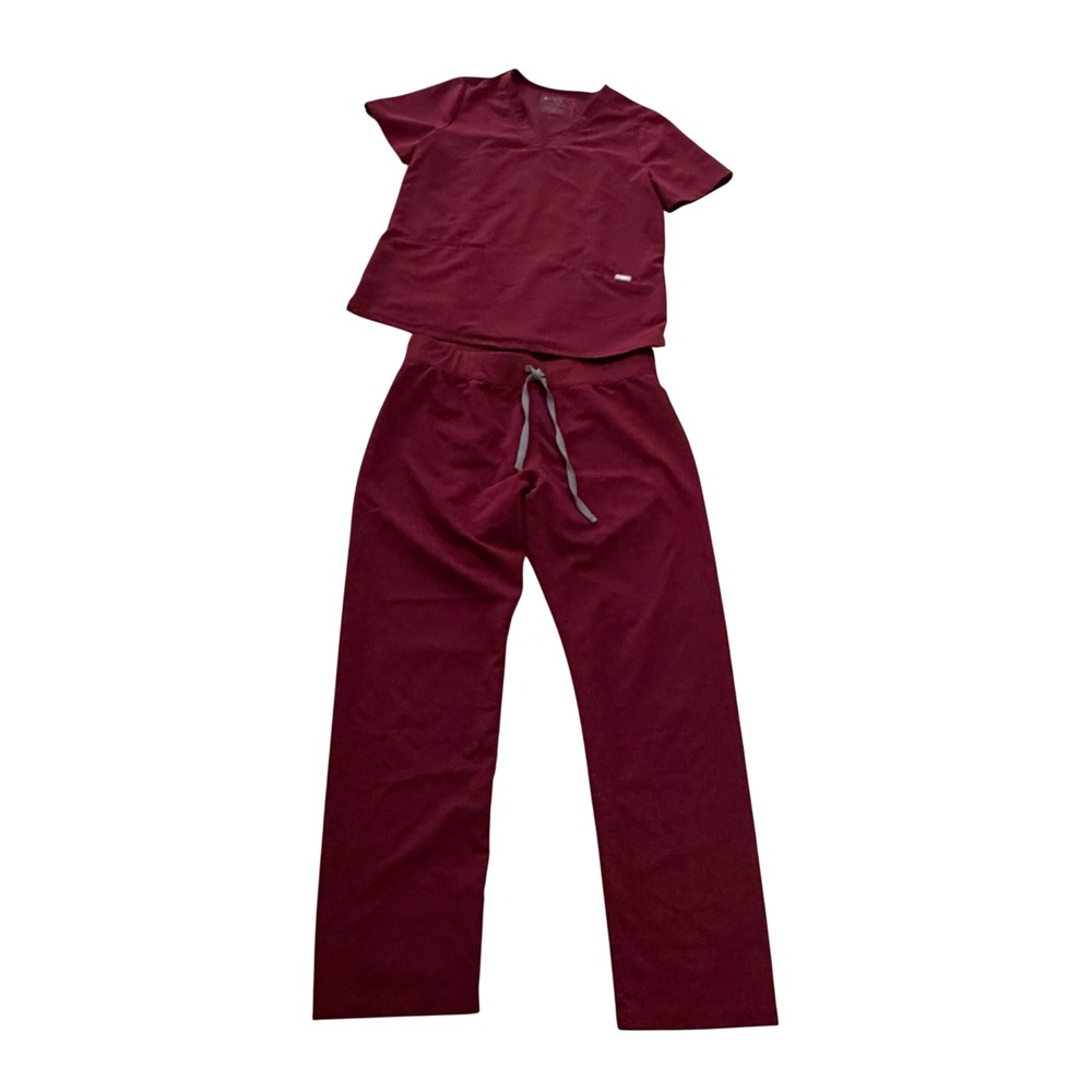 Figs Technical Collection Scrub Set Women L Burgundy Maroon V-Neck T21003